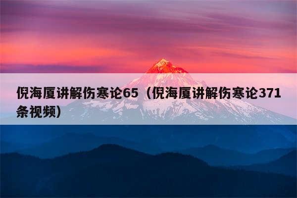 倪海厦讲解伤寒论65（倪海厦讲解伤寒论371条视频）