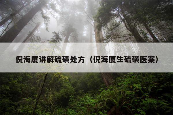 倪海厦讲解硫磺处方(倪海厦生硫磺医案)