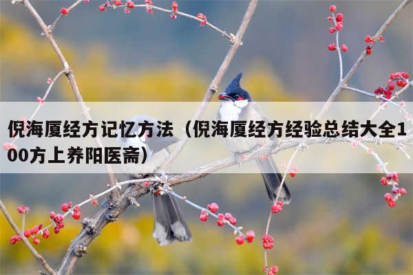 倪海厦经方记忆方法（倪海厦经方经验总结大全100方上养阳医斋）
