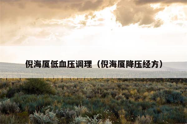 倪海厦低血压调理（倪海厦降压经方）