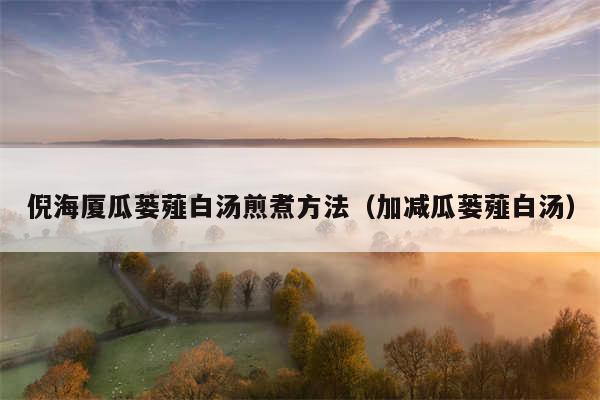 倪海厦瓜蒌薤白汤煎煮方法（加减瓜蒌薤白汤）