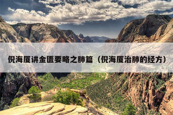 倪海厦讲金匮要略之肺篇（倪海厦治肺的经方）